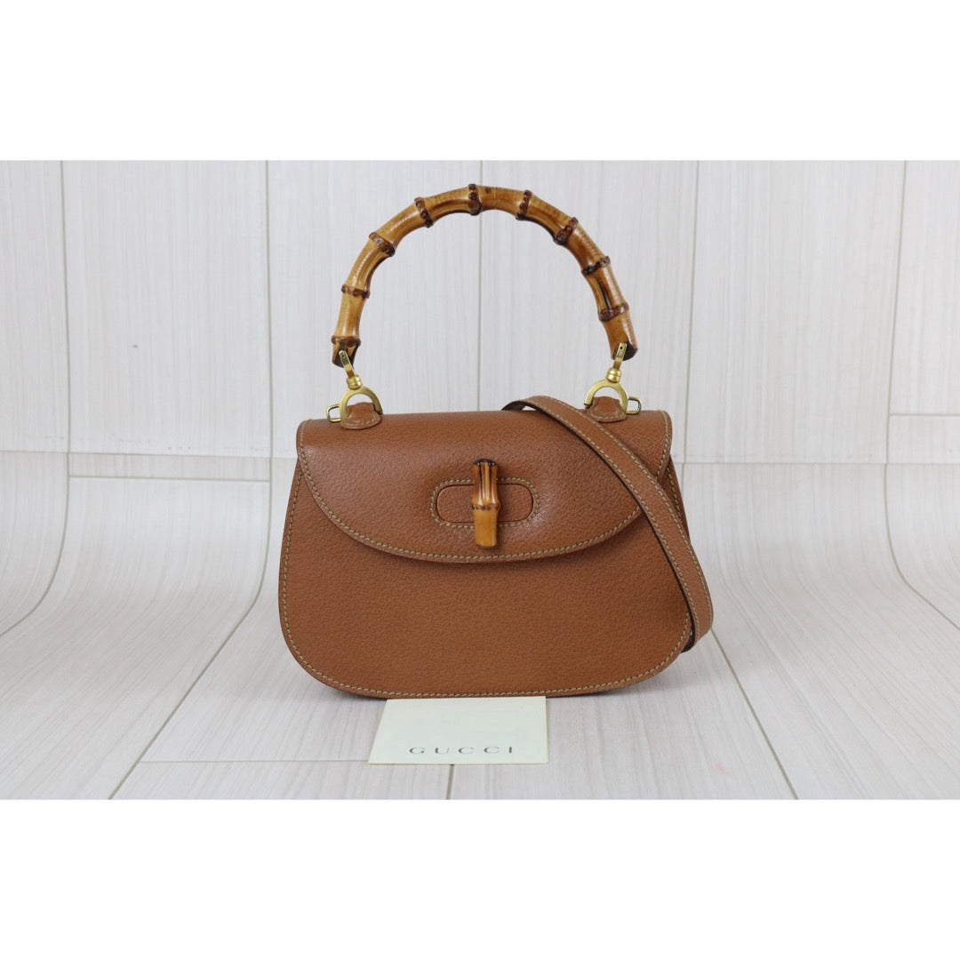 Include Entrupy Certificate of Authenticity｜Good ( Rank AB)｜  GUCCI Bamboo Calf Leather Caramel HandBag ShoulderBag ｜S26073107