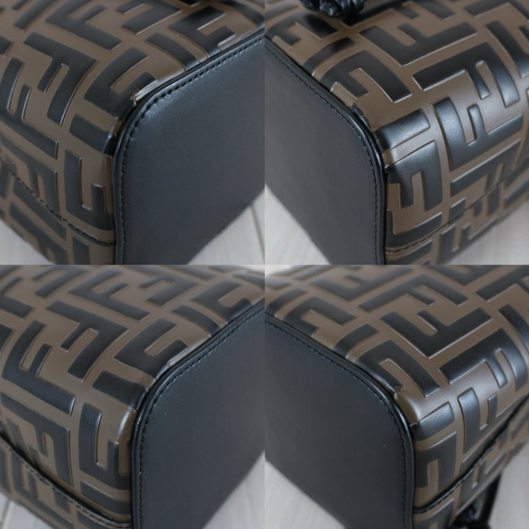Good ( Rank AB)｜ FENDI Zucca Mini Mon Tresor Calf Leather Bucket bag Shoulder Bag Brown ｜S25122304