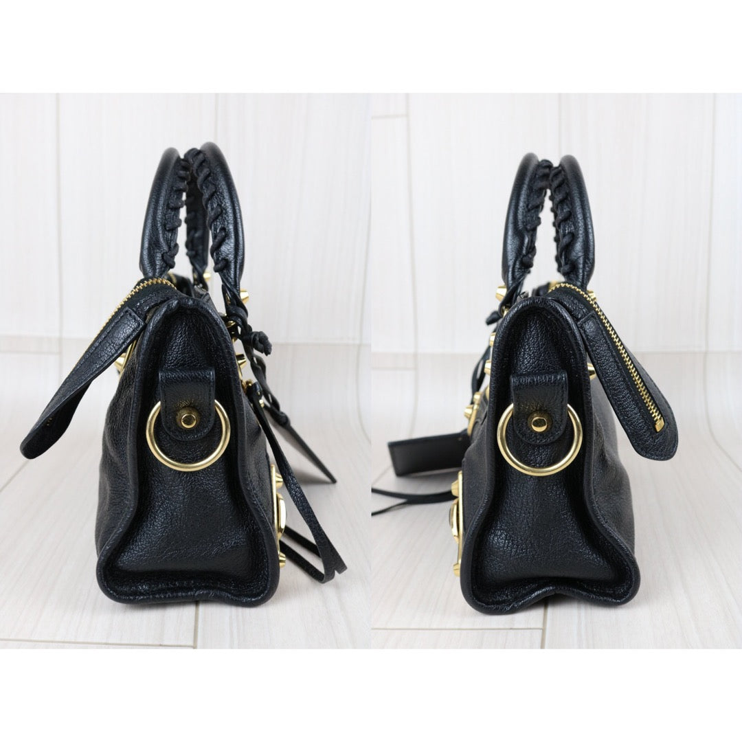Include Entrupy Certificate of Authenticity｜Very Good ( Rank A)｜Balenciaga Goatskin  Edge Classic City  Black HandBag Shoulder Bag ｜S26041305