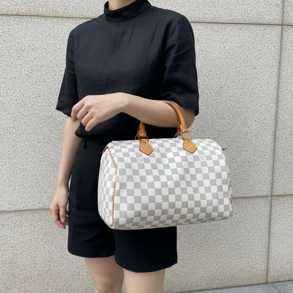 Include Entrupy Certificate of Authenticity｜Good ( Rank AB)｜ Louis Vuitton Azul Speedy 35 Hand Bag  ｜X26061802