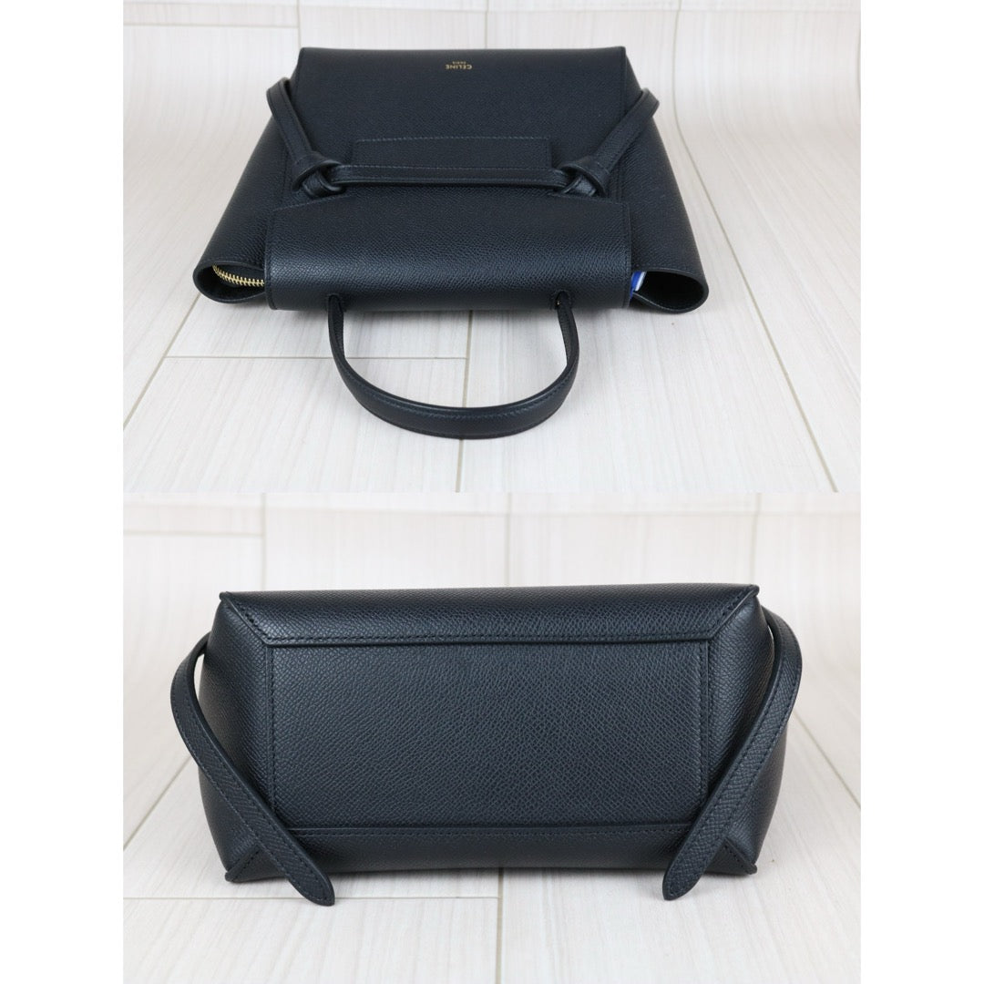 Good ( Rank AB)｜CELINE Calf Leather Belt Nano Handbag Shoulder Bag Black｜S25082510