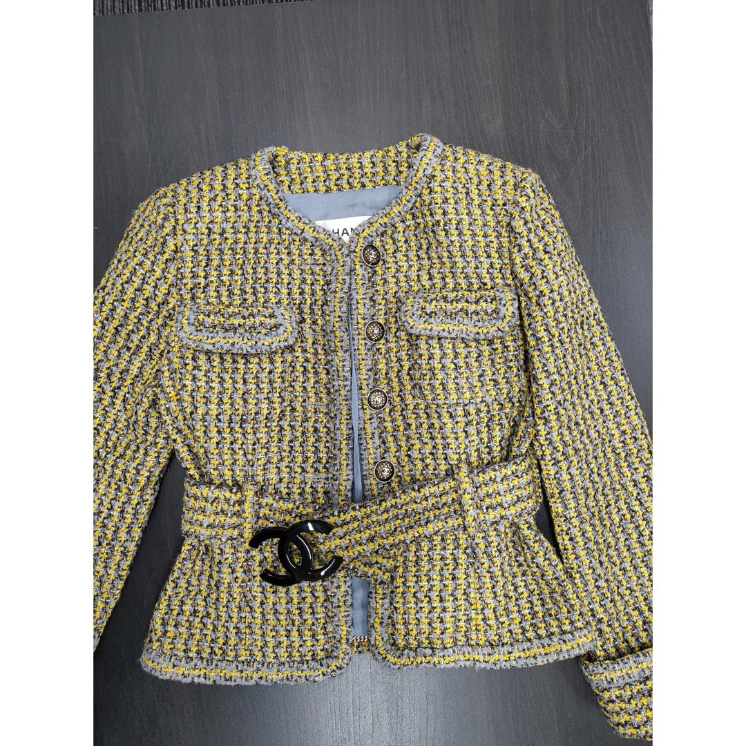 Very Good ( Rank A) ｜ CHANEL 17B Rayon Tweed Yellow Coat 34 size  ｜W25102106
