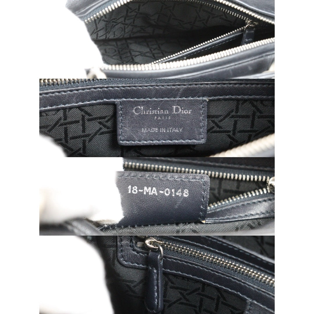 Include Entrupy Certificate of Authenticity｜Very Good ( Rank A) ｜  Dior Lady Dior Lamb Skin 2WAY Handbag Shoulder Bag Navy Blue ( Nearly Black ) ｜S26030909