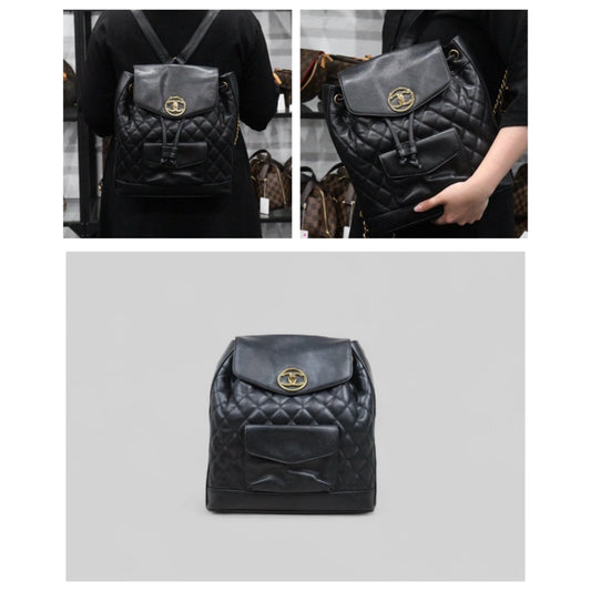 Good ( Rank AB)｜CHANEL  Caviar Skin Leather Calf Backpack  Black Made in 1991-1994Year｜25042802