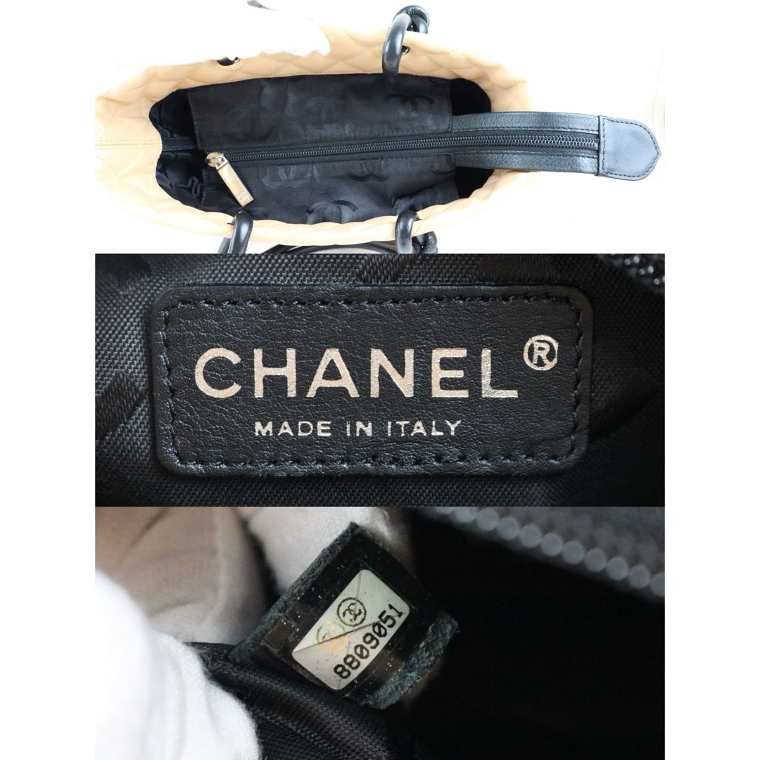 Include Entrupy Certificate of Authenticity｜Good ( Rank AB)｜ CHANEL Cambon Line Calf Leather Tote Bag Beige Made In 2003-2004Year｜Y26051521