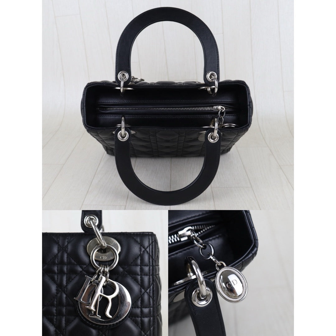 Very Good ( Rank A) ｜  Dior Lady Dior Lamb Skin 2WAY Handbag Shoulder Bag  Black  ｜S26012906