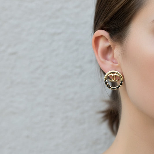 Include Authentic Detective Certificate of Authenticity｜Very Good ( Rank A) ｜CHANEL B22P COCO Mark Leather Pierced Earrings Made In 2022Year｜S26062101