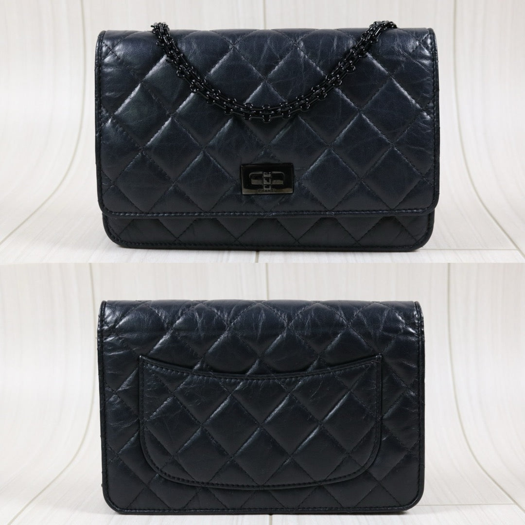 Rank A｜ CHANEL 2.55 Matelasse So Black WOC Chain Wallet Shoulder Bag  ｜S24031501