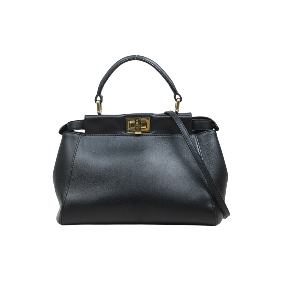 Good ( Rank AB)｜ FENDI Calf Leather Peekaboo iconic mini Handbag With Shoulder Bag Black｜S26030906