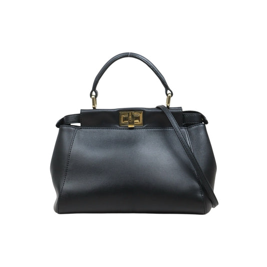 Good ( Rank AB)｜ FENDI Calf Leather Peekaboo iconic mini Handbag With Shoulder Bag Black｜S26030906