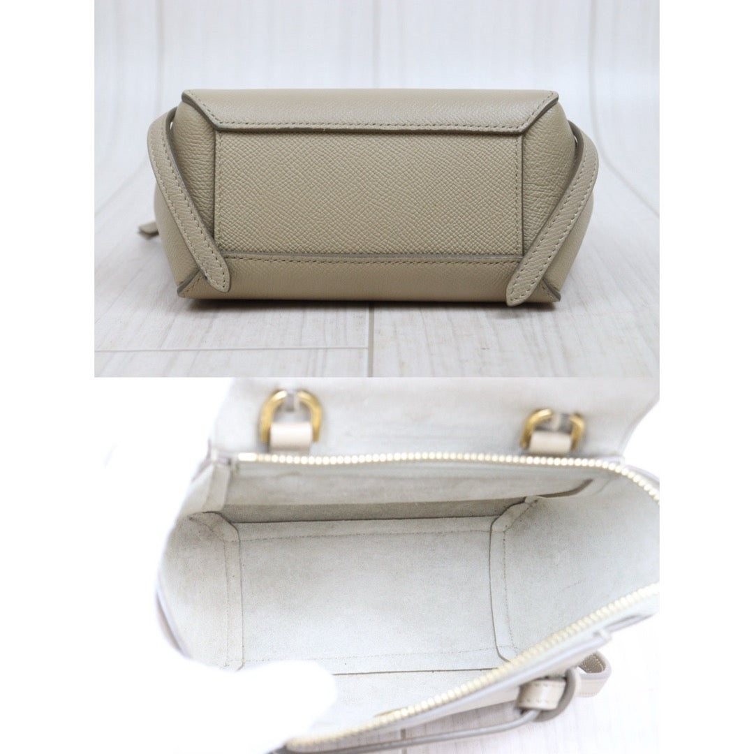 Include Entrupy Certificate of Authenticity｜Very Good ( Rank A)｜CELINE Calf Leather Belt Pico Handbag Shoulder Bag Beige｜S26031514