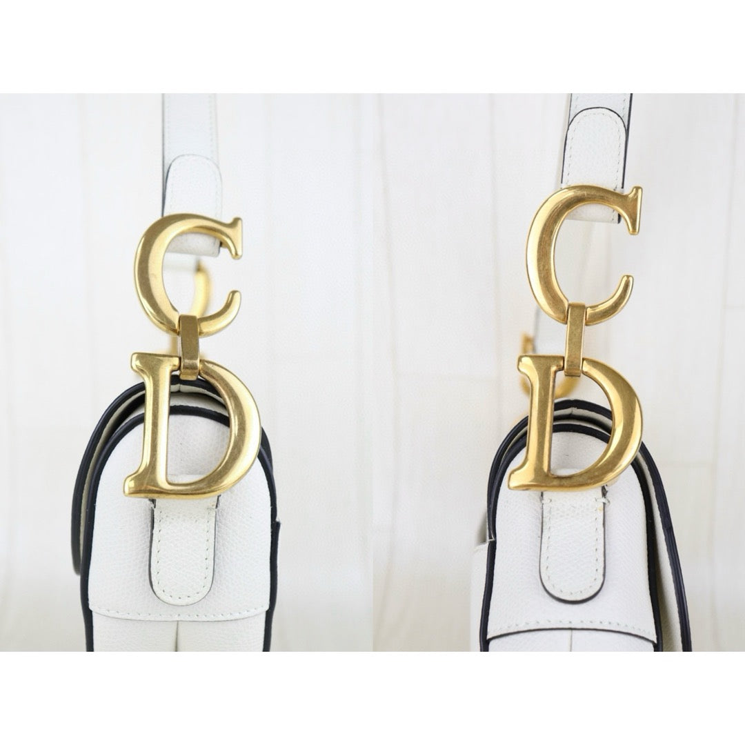 Good ( Rank AB)｜  Dior Calfskin Medium Saddle Bag White   ｜H25042219