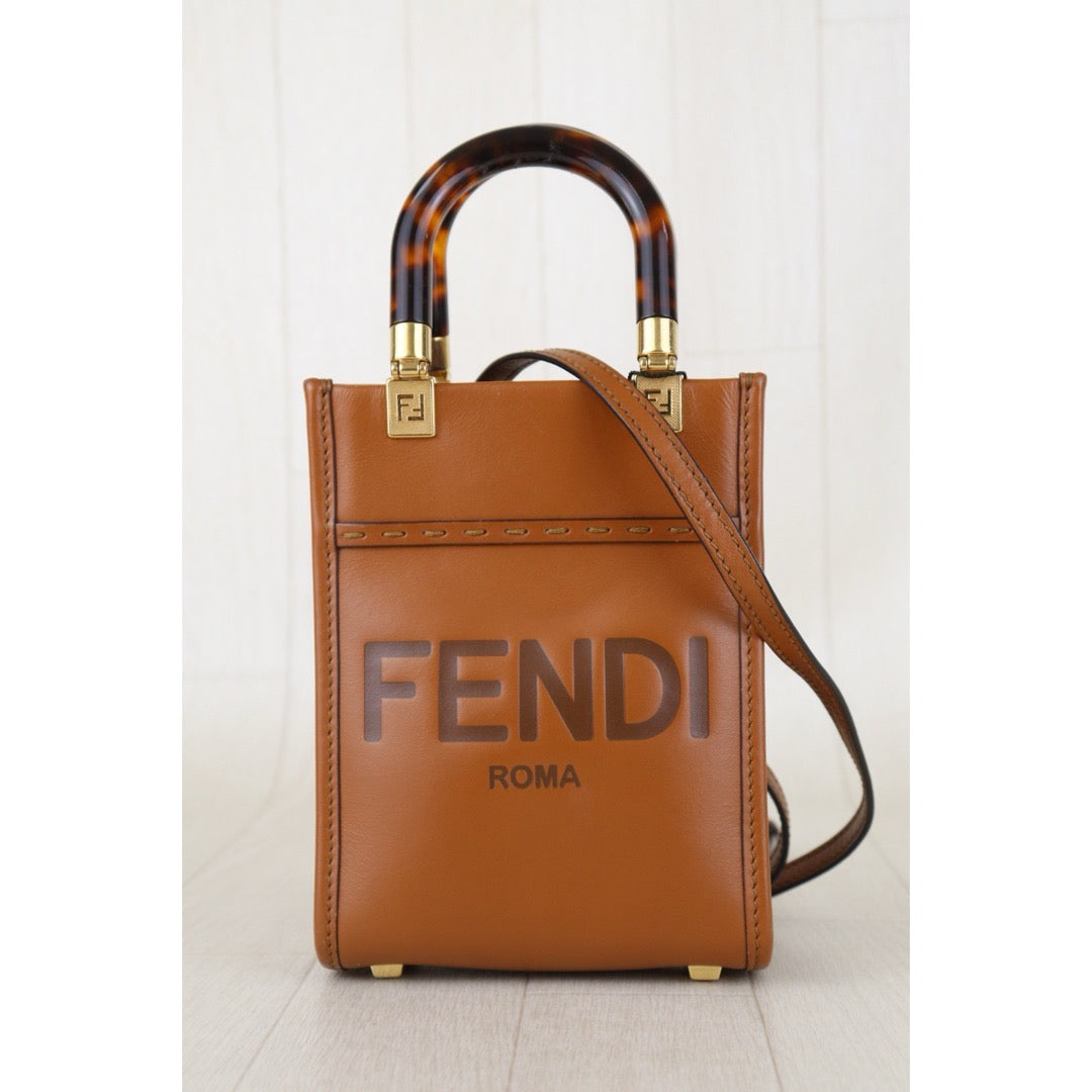 Include Entrupy Certificate of Authenticity｜Good ( Rank AB)｜ FENDI Mini Sunshine Shopper Hand Bag Shoulder Bag Brown｜S26090715