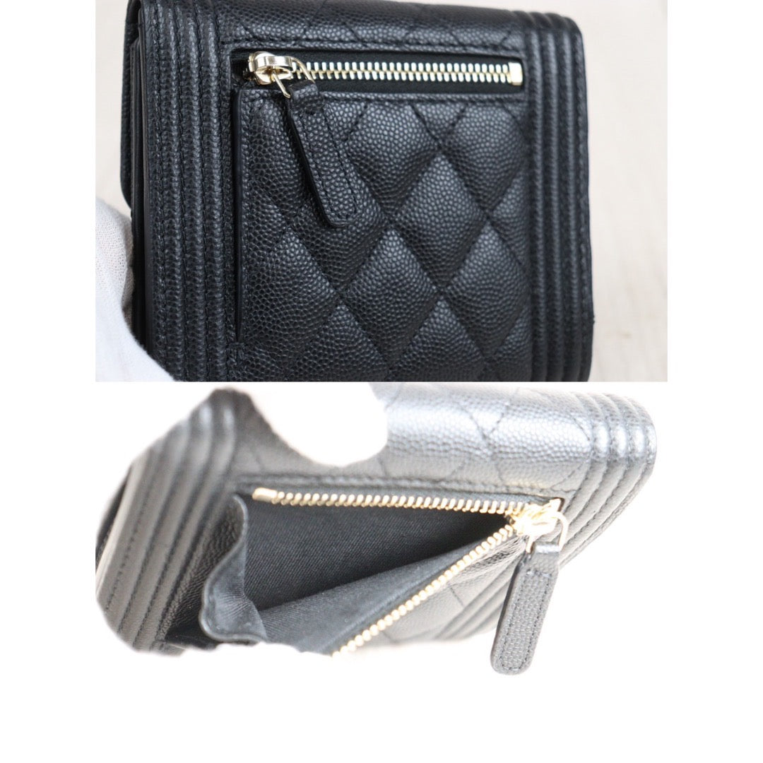 Rank S｜CHANEL Leboy Caviar Skin Black Wallet｜23120712