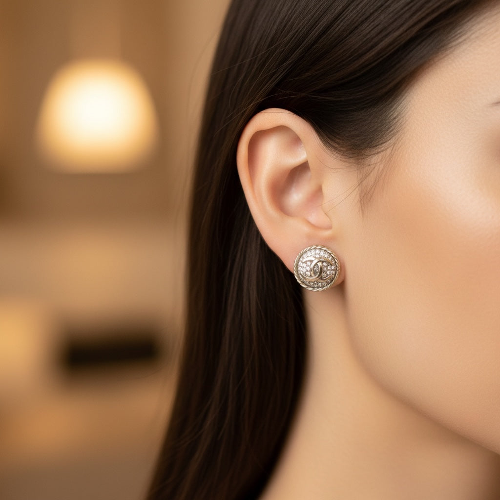Include Authentic Detective Certificate of Authenticity｜Excellent（Rank SA）｜ CHANEL B21C Coco Mark Rhinestone  Earrings Made In 2021Year｜S26031013