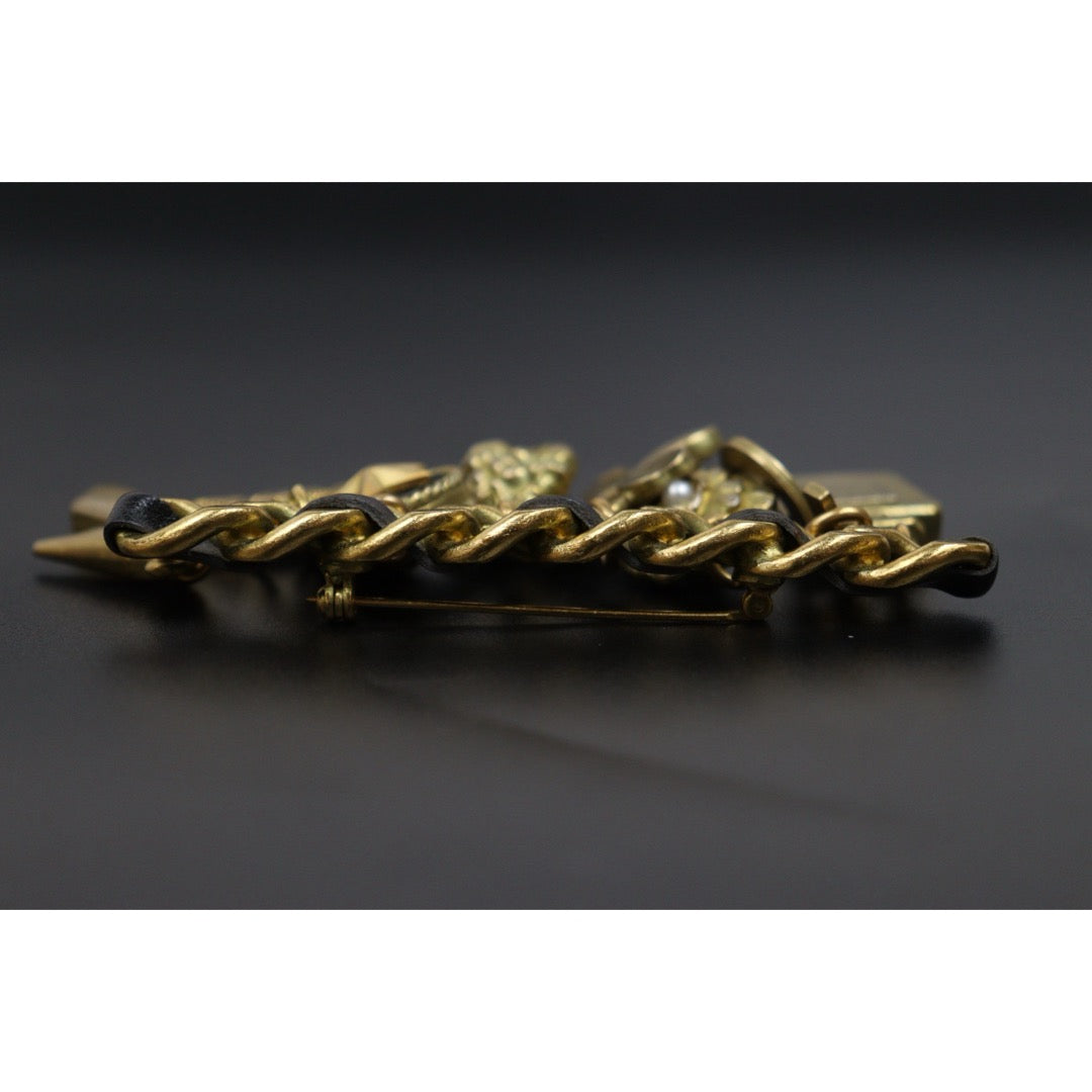 Include Authentic Detective Certificate of Authenticity｜Good ( Rank AB)｜ CHANEL Icon Chain Motif Vintage Classic Brooch ｜Y26040711