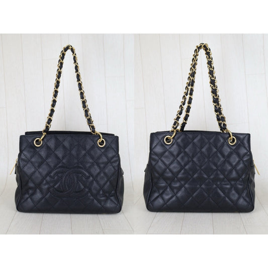 Include Entrupy Certificate of Authenticity｜Good ( Rank AB)｜ CHANEL Caviar Skin Matrasse Chain PPT Tote Bag Black  Made In 2009 -2010 Year｜S25121503