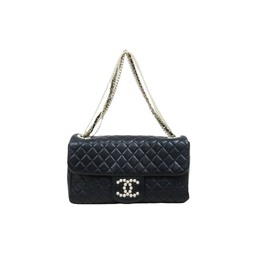 Good ( Rank AB)｜ CHANEL Lamb Skin Matrasse Pearl Chain Black Shoulder Bag Made in 2012Year｜Y25110408
