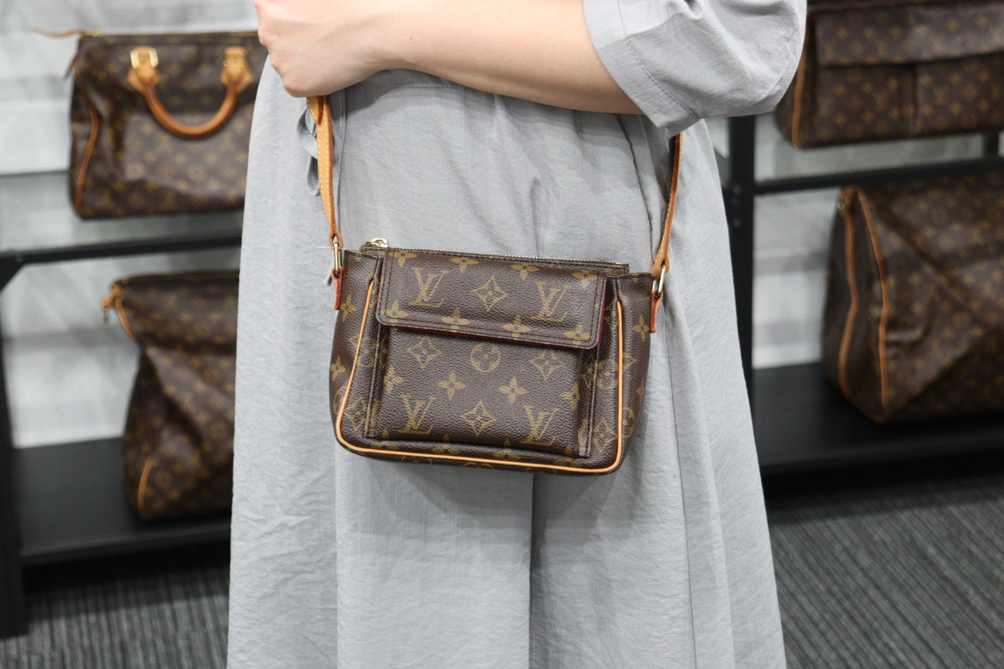 LV Cite Brown Monogram Canvas with Leather and Gold Hardware