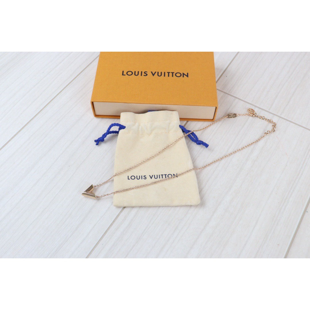 LOUIS VUITTON Louis Vuitton Collier Essential V Necklace M80137 Metal Pink  Gold