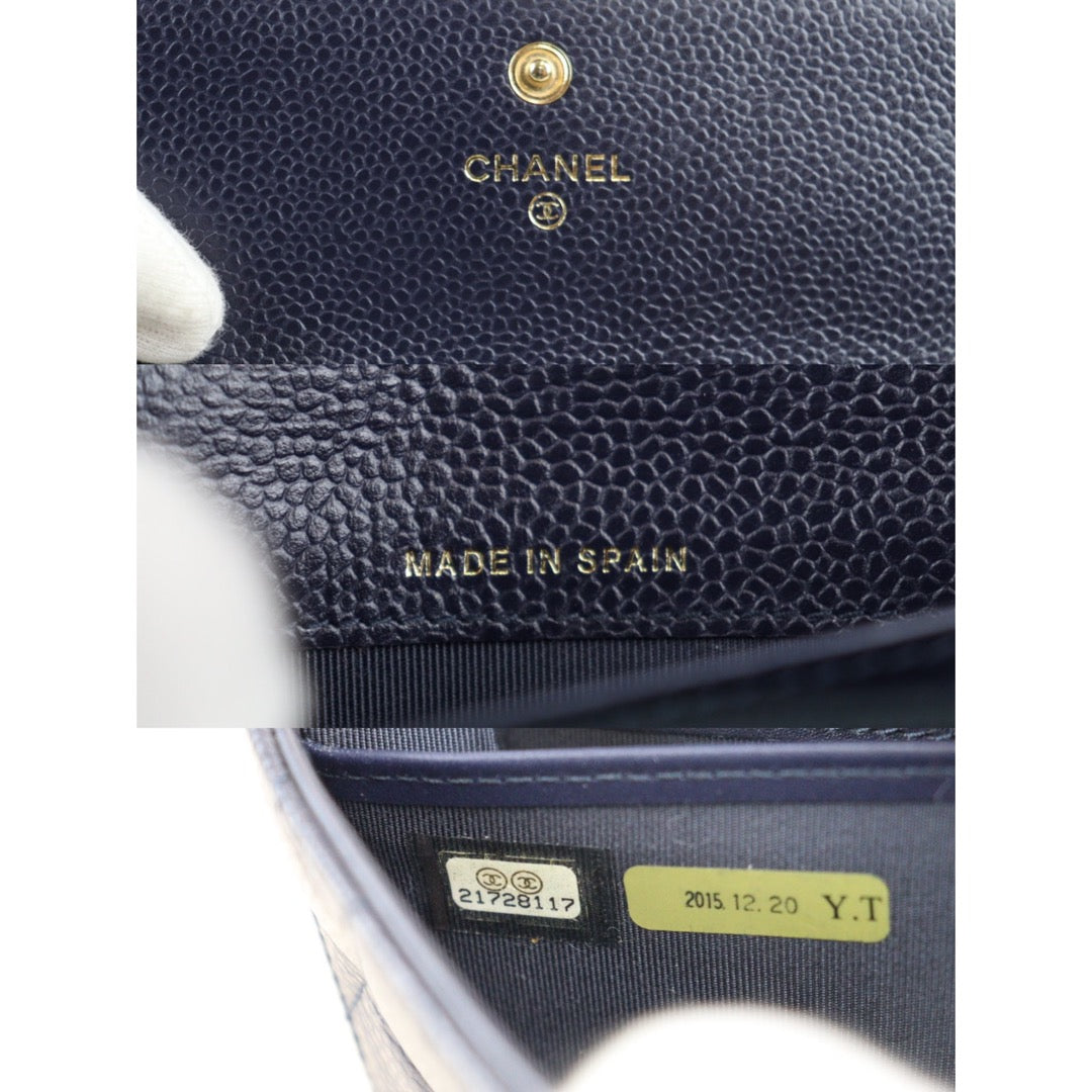 Rank A ｜Chanel Caviar Skin Navy Wallet｜V23061012