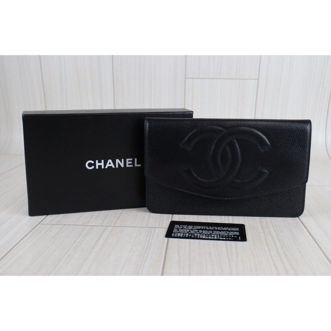 Rank A ｜Chanel Caviar Skin Black Wallet｜V23072502