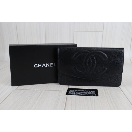 Rank A ｜Chanel Caviar Skin Black Wallet｜V23072502