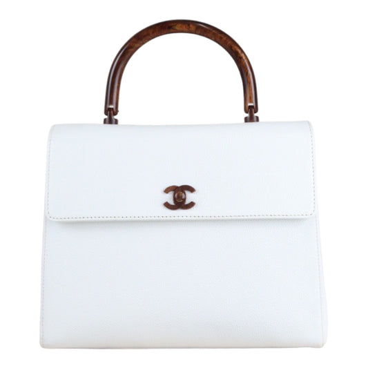 Rank A ｜ CHANEL Caviar Skin Leather Pear blossom wood HandBag White｜23062620