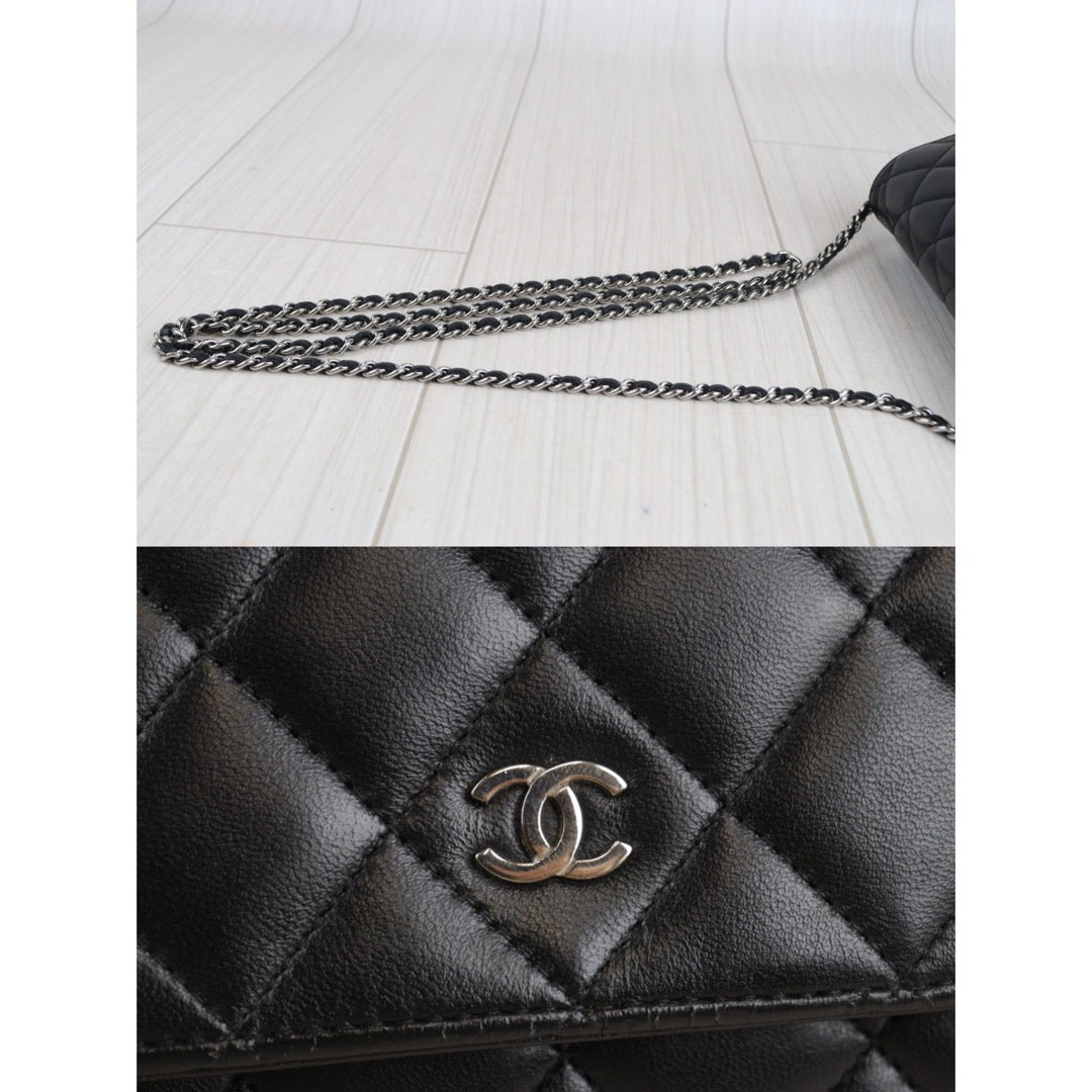 Rank A｜ CHANEL Matelasse Lamb Leather Chain Wallet Black Silver Hardwa –  BRAND GET