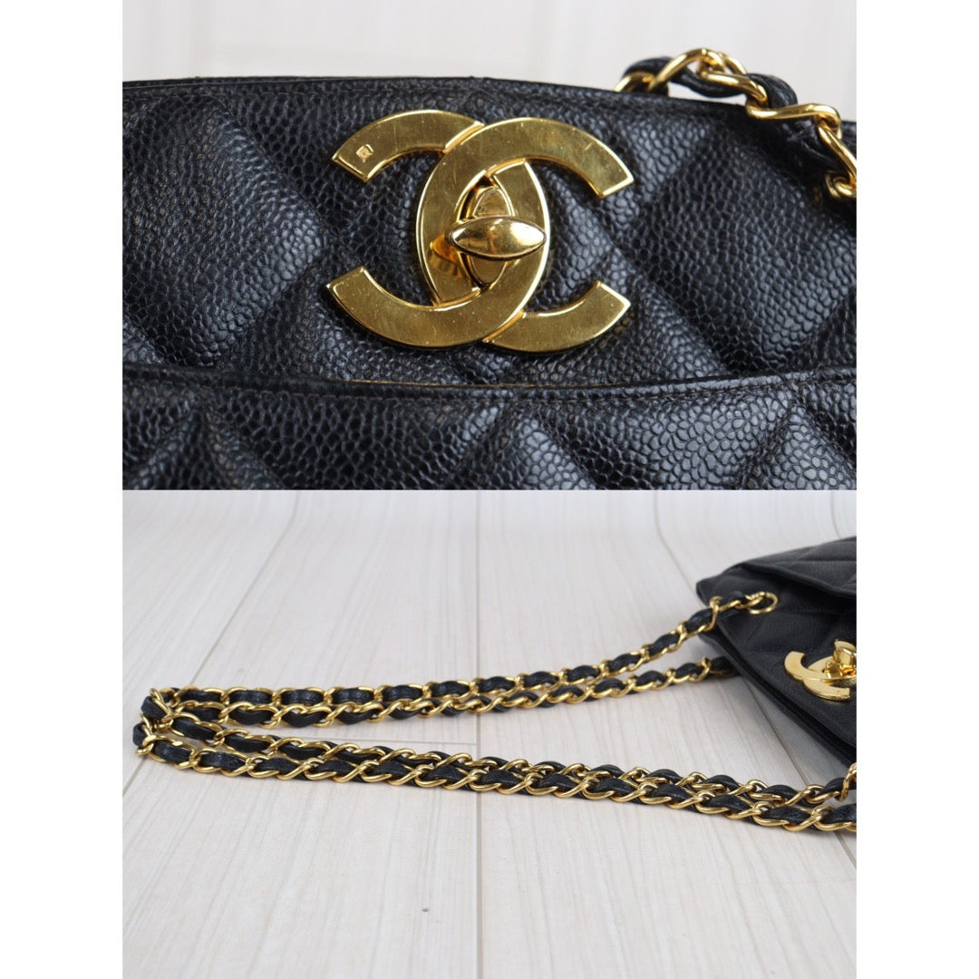 Rank A ｜Chanel Vintage Caviar Skin Black ShoulderBag｜23072010