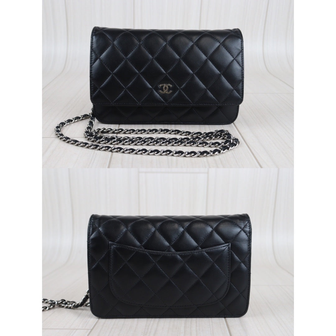 Rank A｜ CHANEL Matelasse Lamb Leather Chain Wallet Black Silver Hardware ｜V23072003