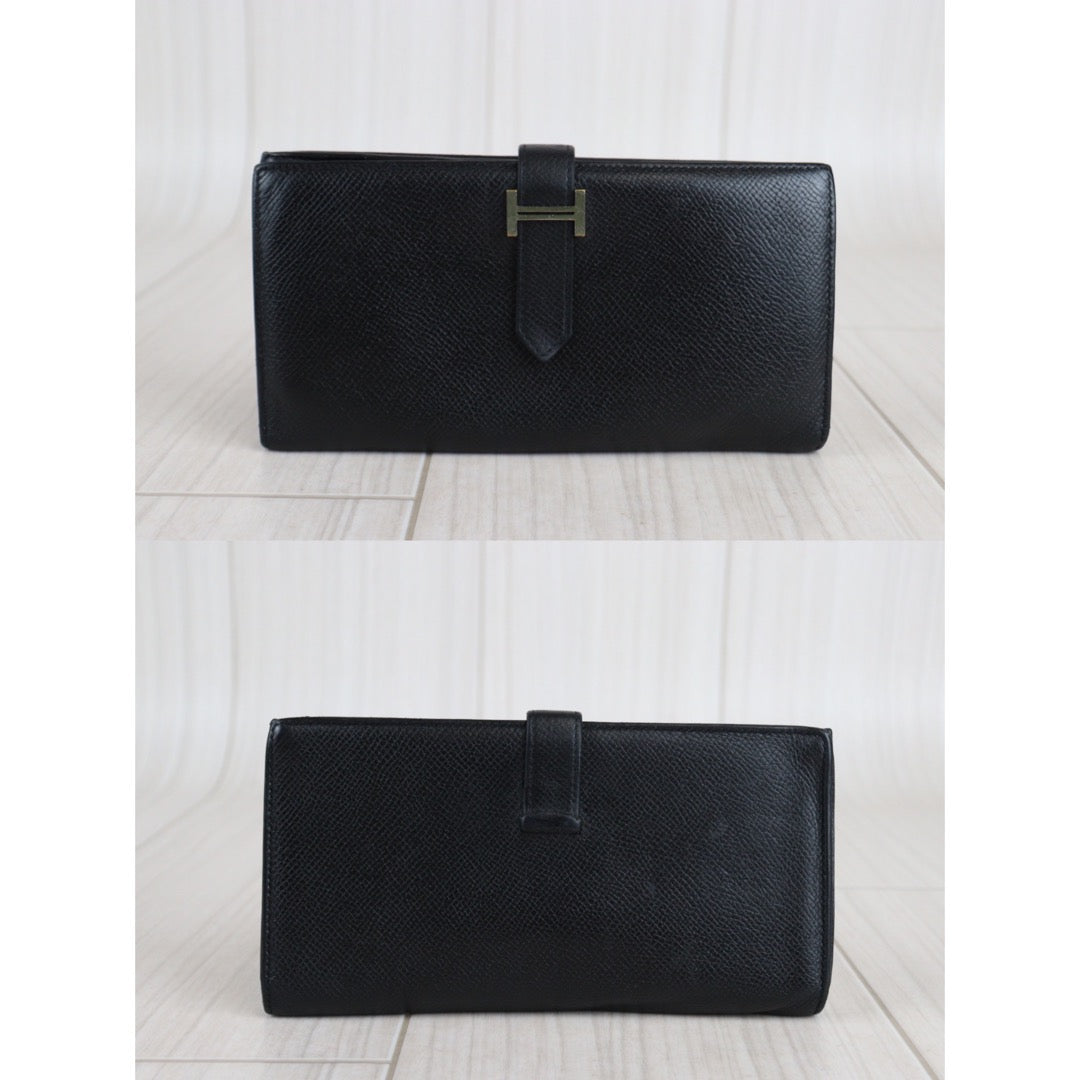 Rank AB｜ HERMES Hermes Bean Long Wallet Black ｜V23062341