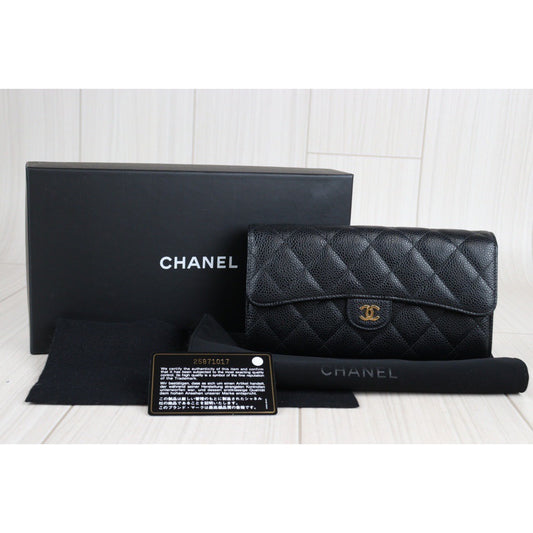 Rank A ｜Chanel Caviar Skin Black Long Wallet｜23052018