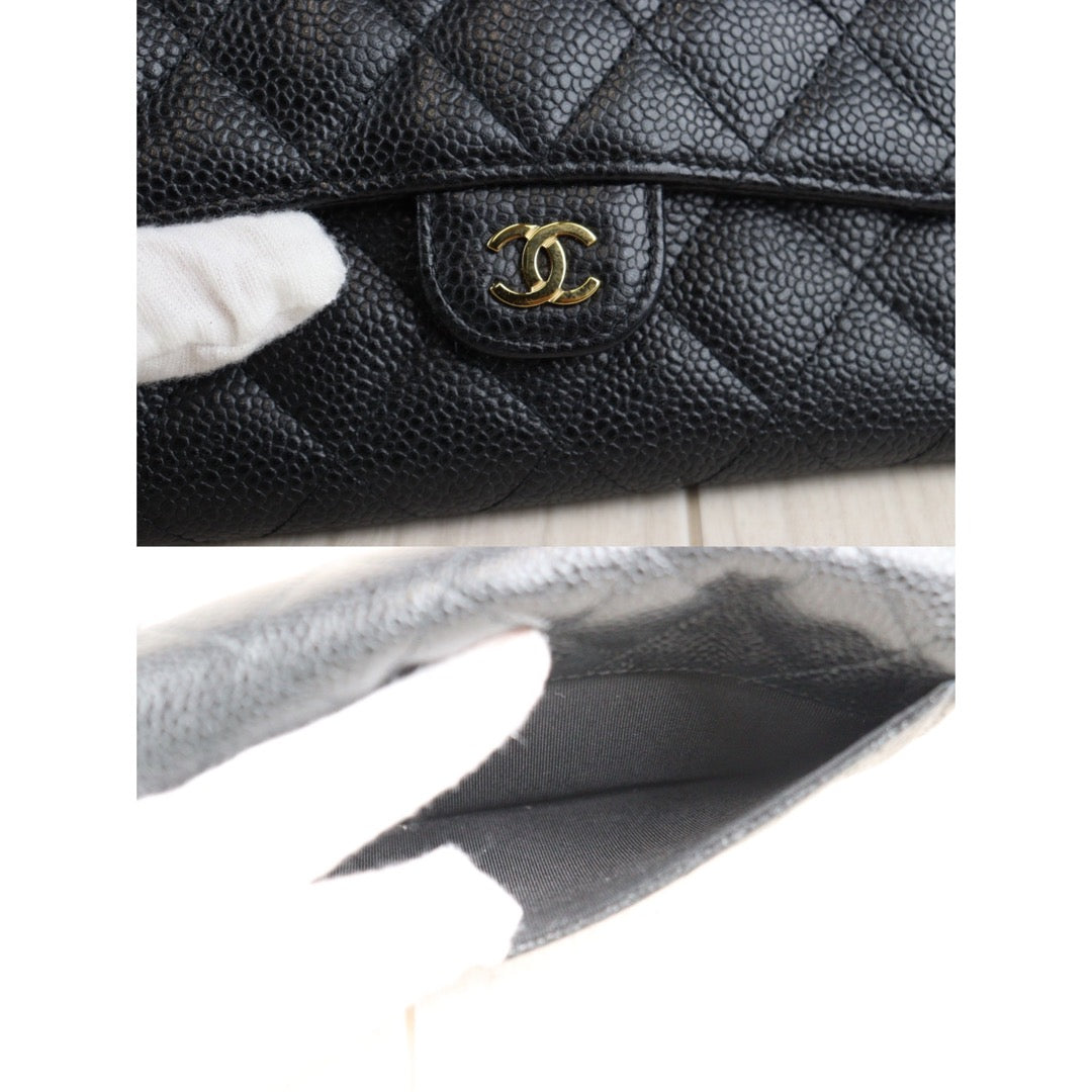 Rank A ｜Chanel Caviar Skin Black Wallet｜V23071901