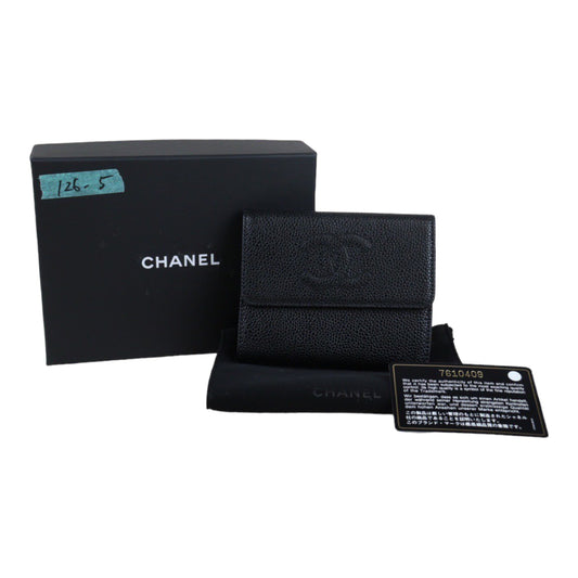 Rank A ｜Chanel Caviar Skin Black Wallet｜V23062615