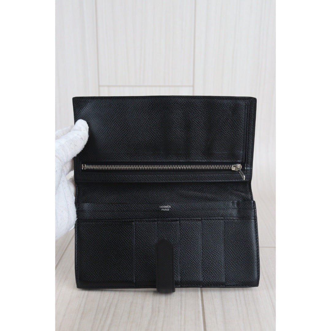 Rank AB｜ HERMES Hermes Bean Long Wallet Black ｜V23062341