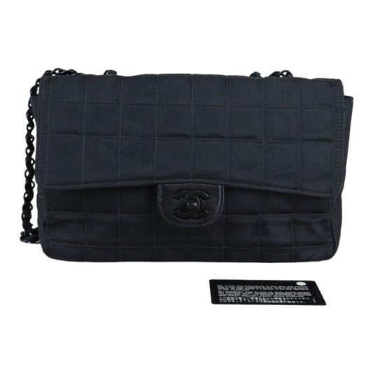 Rank AB ｜ CHANEL New Travel Line Chain Shoulder Bag Nylon Leather Black ｜V23061008