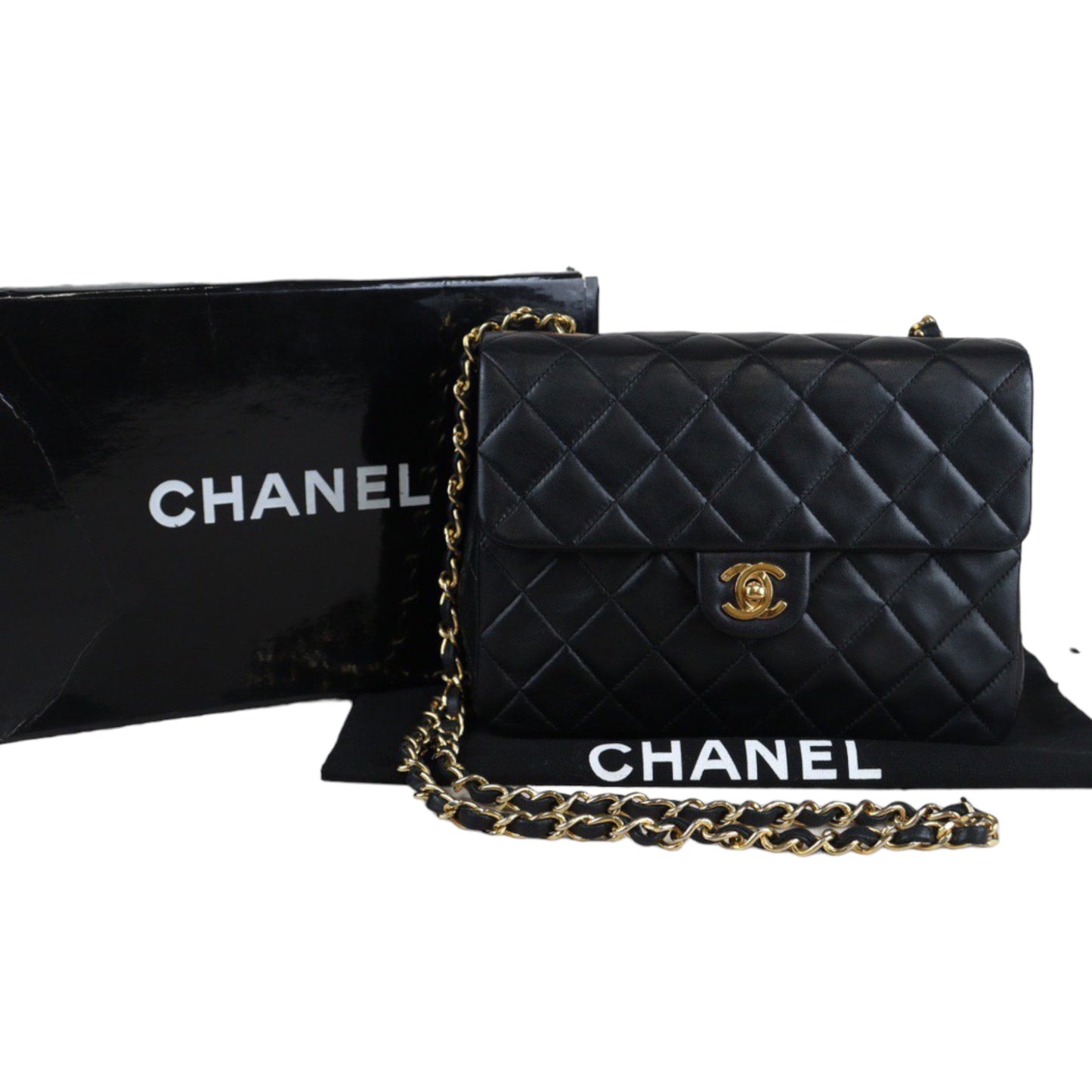 Rank AB ｜ CHANEL Black Lanbskin Square 20 Shoulder Bag ｜230062604