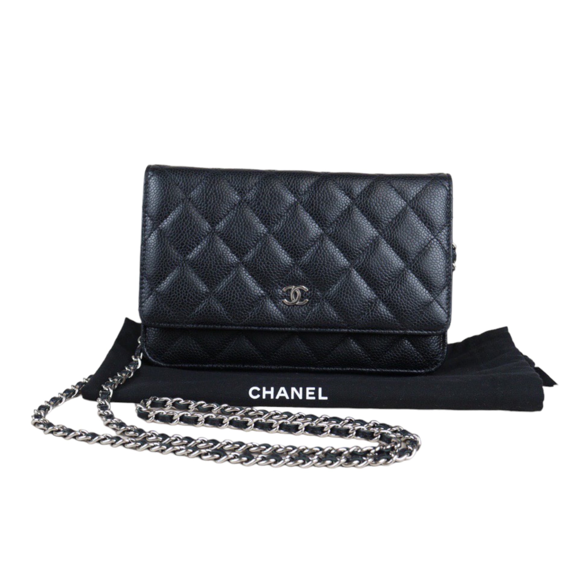 Chanel Black Caviar CC Logo Timeless Wallet on Chain WOC