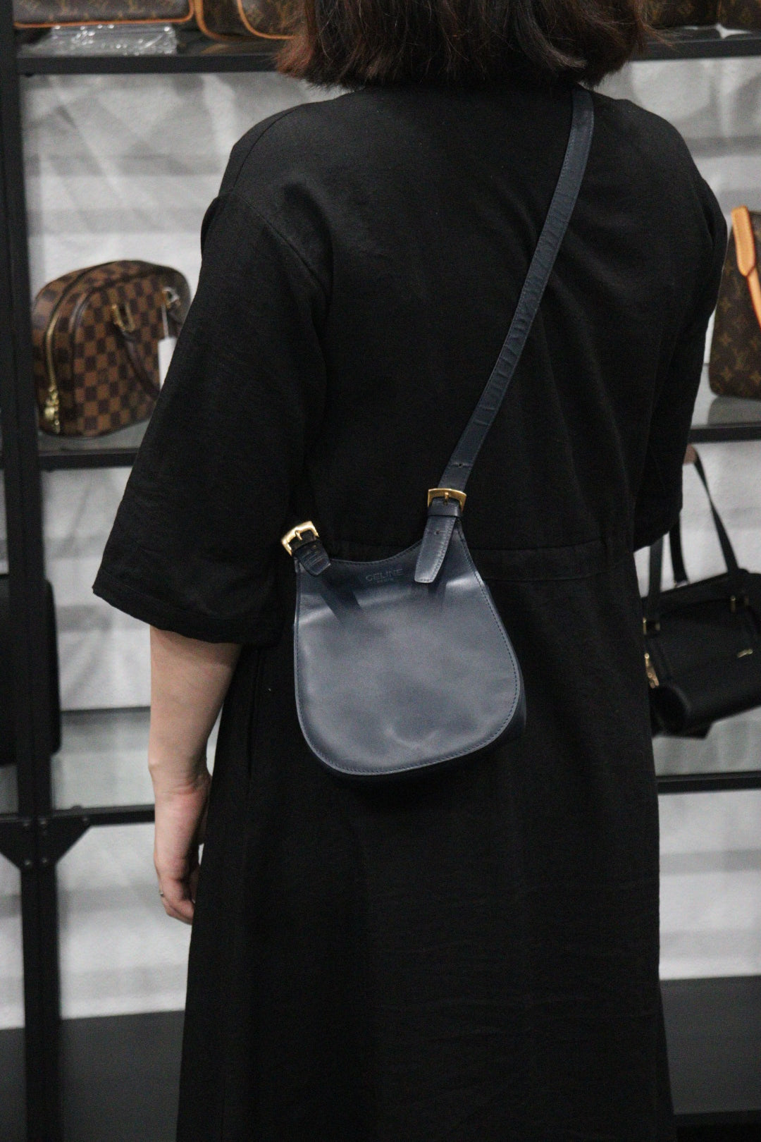 Rank AB ｜ CELINE Calf Leather Shoulder Bag Navy｜V23062929