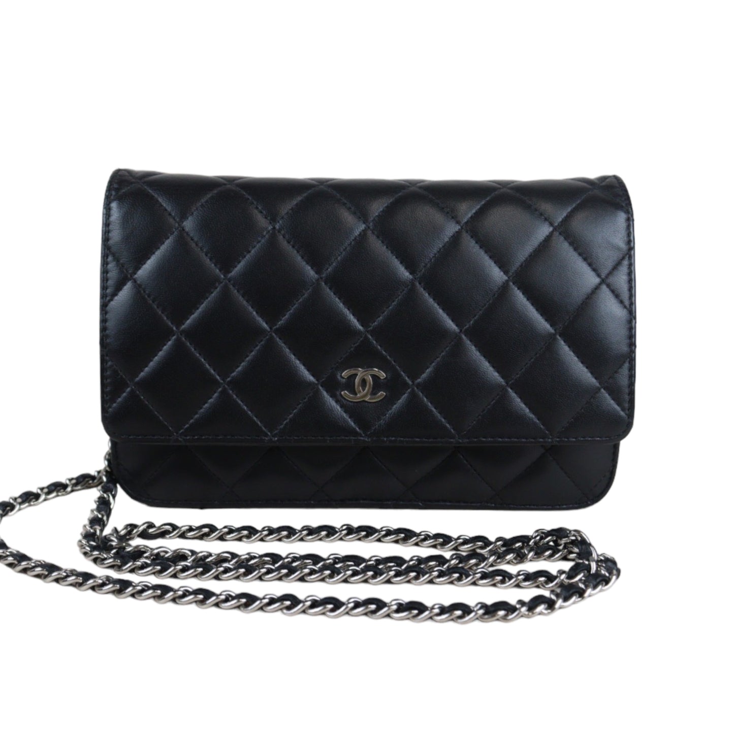 Rank A｜ CHANEL Matelasse Lamb Leather Chain Wallet Black Silver Hardware ｜V23072003