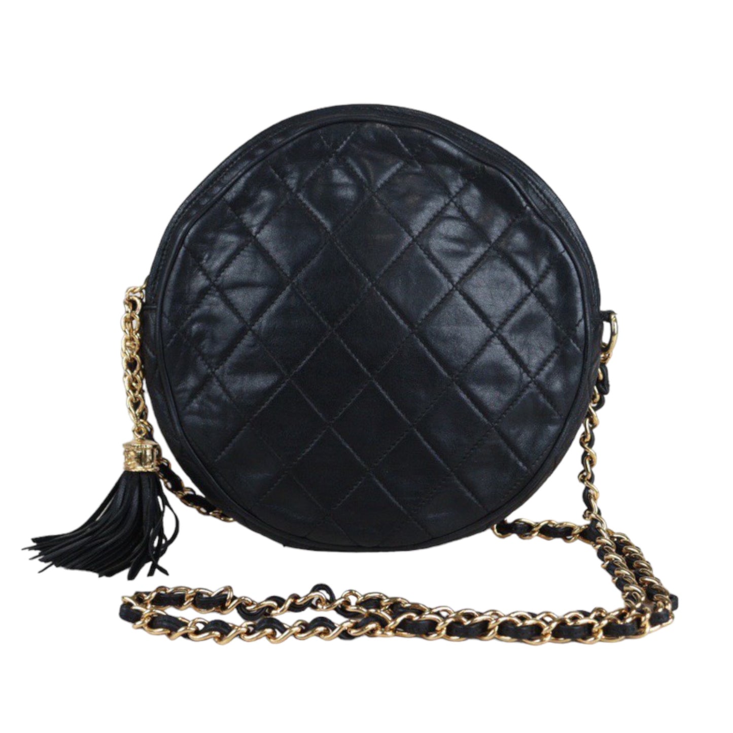 Rank AB ｜ CHANEL Vintage Black Lanbskin Circle Shoulder Bag ｜V23062344