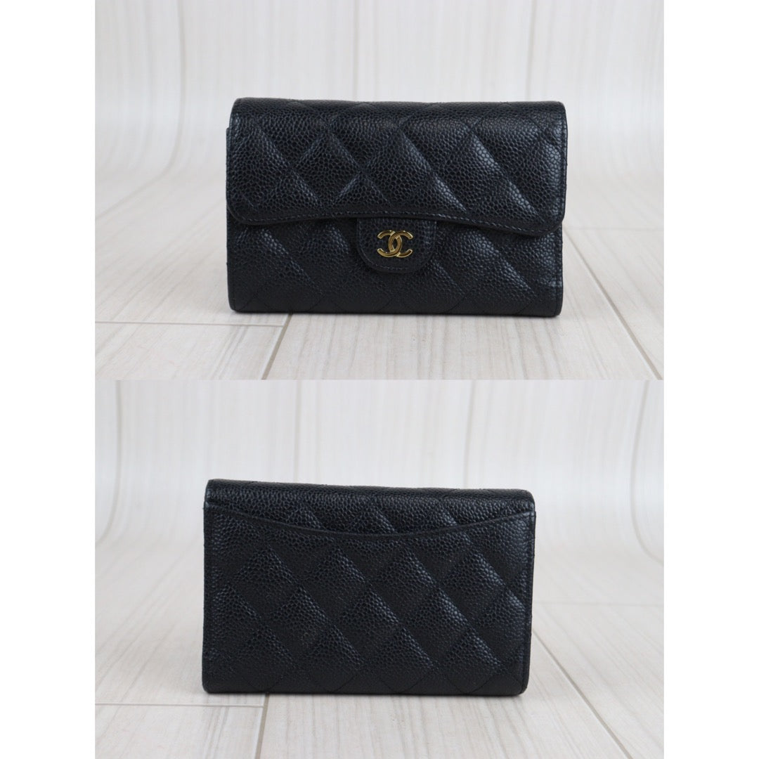 Rank A ｜Chanel Caviar Skin Black Wallet｜V23071901