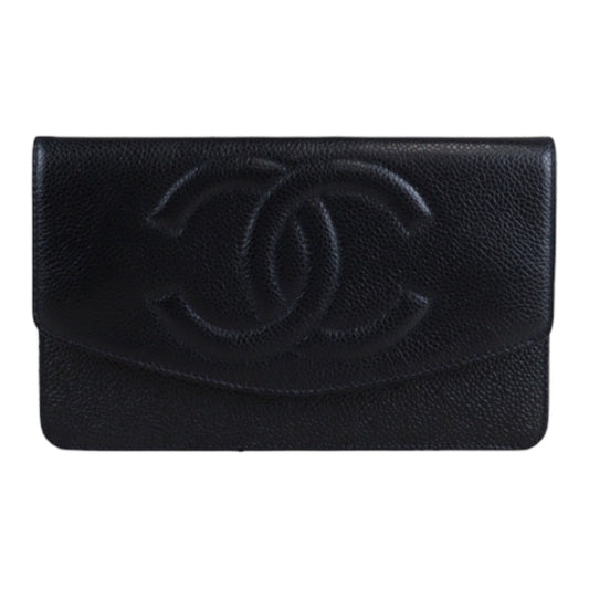 Rank A ｜Chanel Caviar Skin Black Wallet｜V23072502