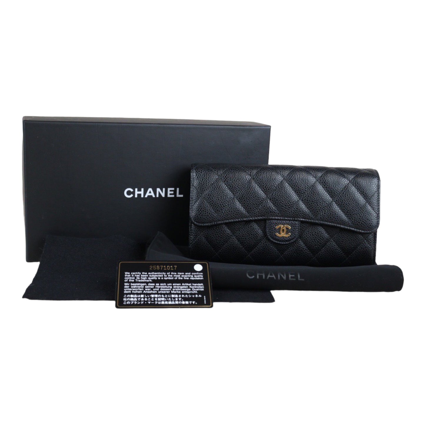 Rank A ｜Chanel Caviar Skin Black Long Wallet｜23052018