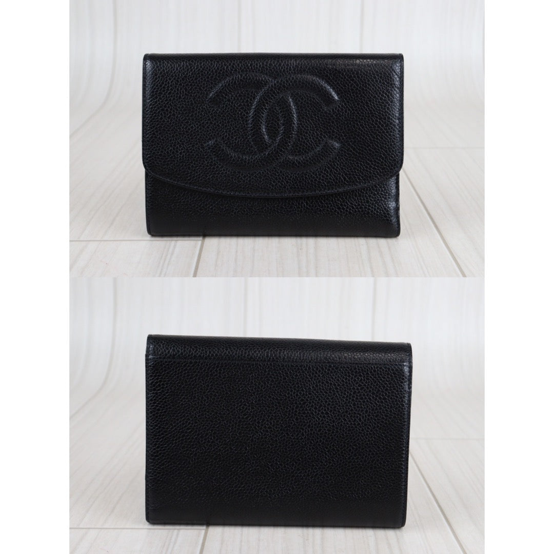 Rank A ｜Chanel Caviar Skin Black Wallet｜V23062617