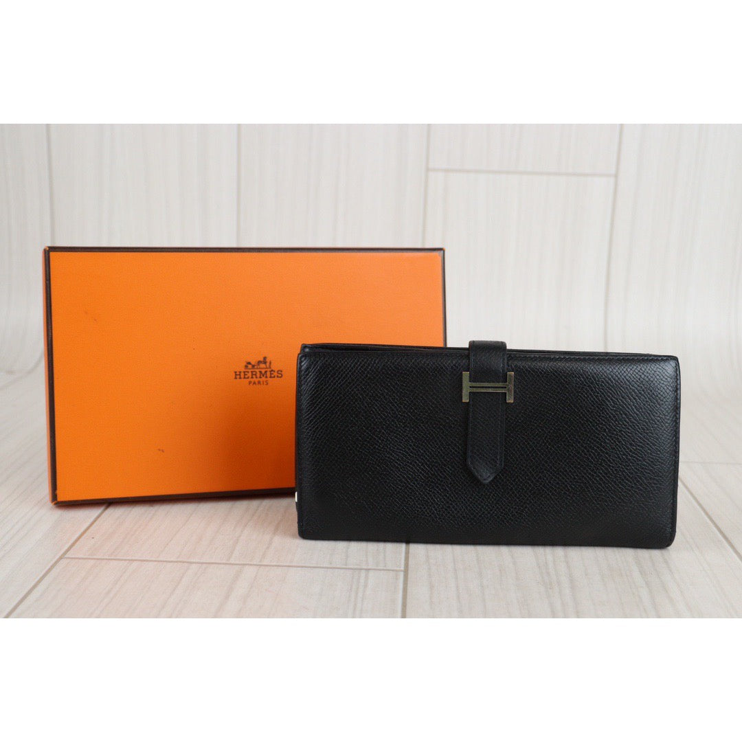 Rank AB｜ HERMES Hermes Bean Long Wallet Black ｜V23062341