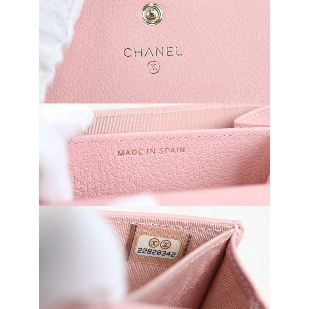 Rank A ｜Chanel Calf Leather Card Holder Pink｜V23062616