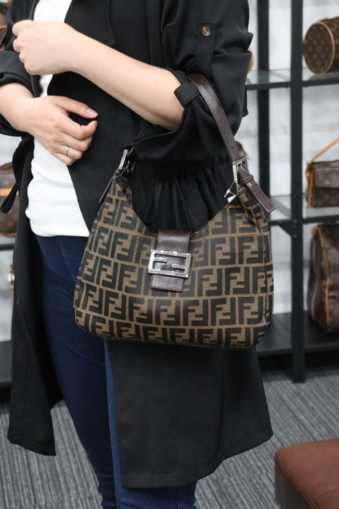 Rank A｜ FENDI Zucca Mamma Shoulder Bag ｜23050904