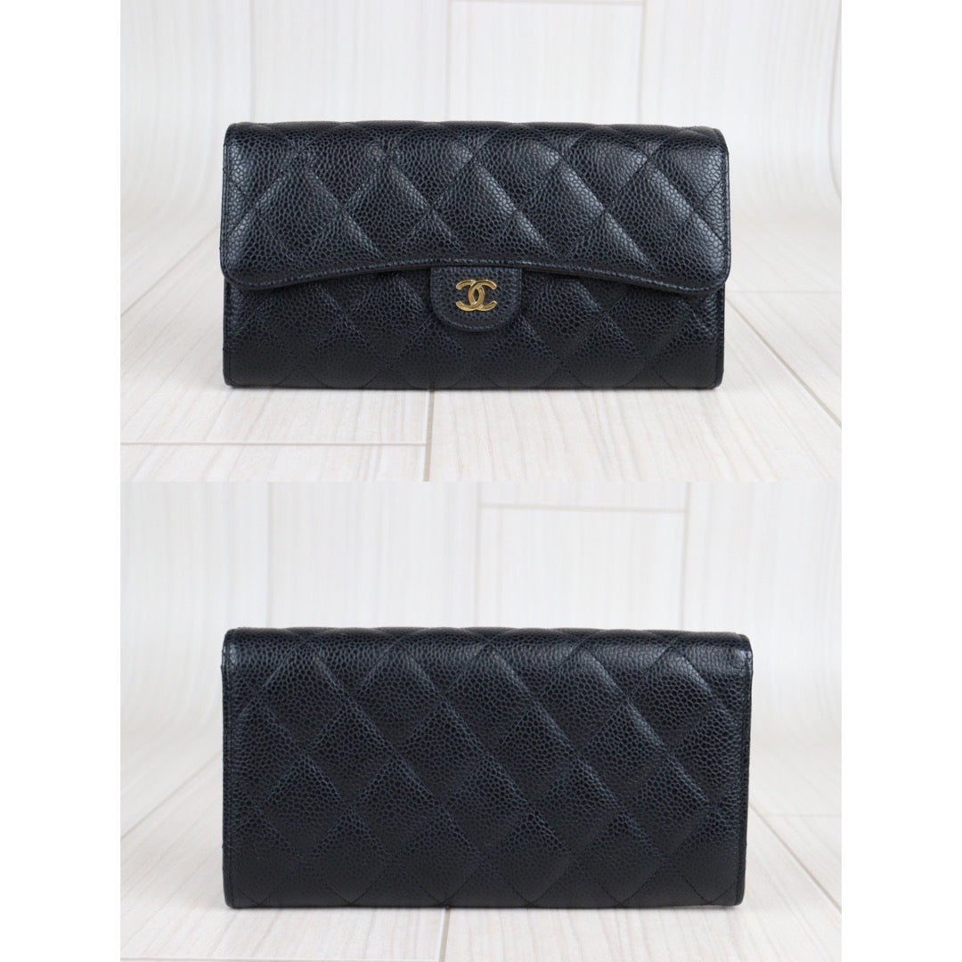 Rank A ｜Chanel Caviar Skin Black Long Wallet｜23052018